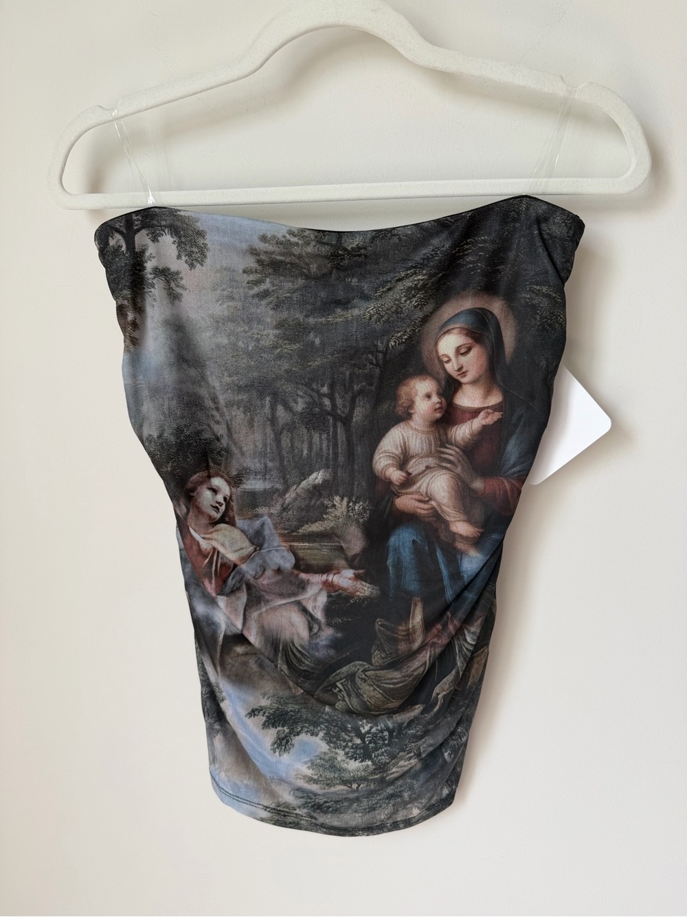 Baroque art mesh lined Strapless ruched Top